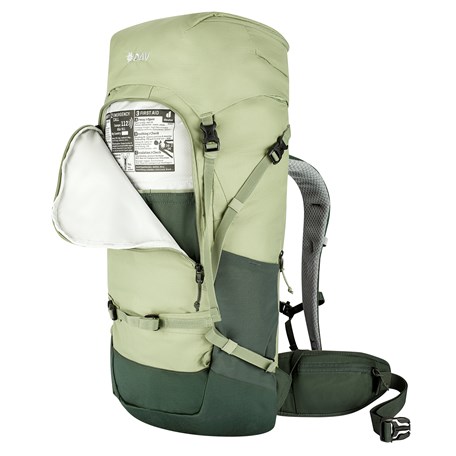 Frontansicht mit geöffneten Frontfach DAV Alpin 34+ Rucksack 