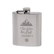Kleine Edelstahl Taschenflasche mit gelasertem DAV-Motiv 