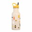 Kinder trinkflasche mit Outdoor Motiven und gelben Strohhalmdeckel