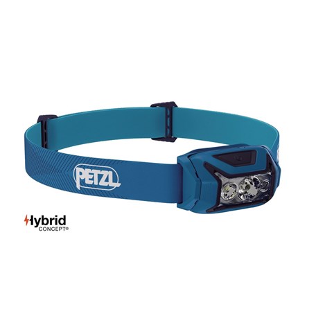 Aufnahme Petzl Actik Stirnlampe Farbe blue von vorne seitlich
