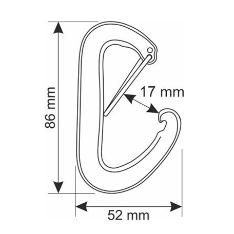 technische Skizze mit Maßen des Karabiners