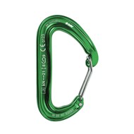 grüner Karabiner mit Drahtschnapper und DAV-Logo