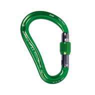 Draufsicht grüner HMS-Karabiner mit DAV-Edelweiß Gravur