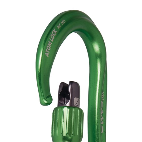 grüner HMS-Karabiner Detailaufnahme Schnapper