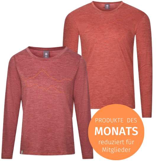 DAV Rotwand Langarmshirts aus Merino Rot