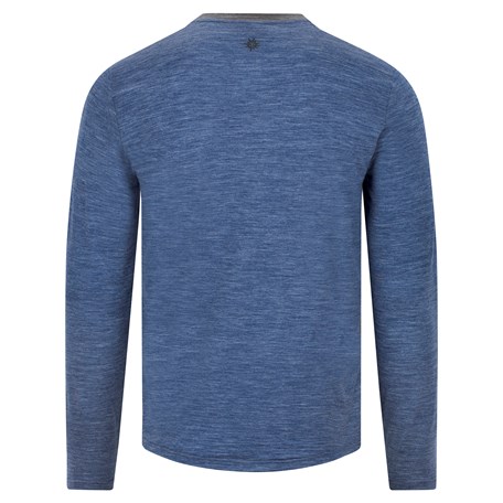 Rückansicht blaues Langarshirt mit Edelweiß-Logo oben mittig