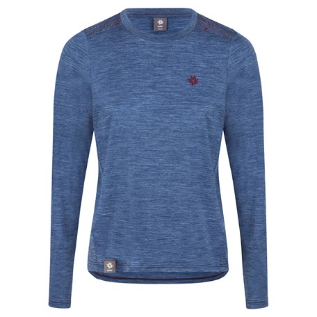 Dunkelblaues Langarmshirt mit rotem Edelweißprint auf Brust