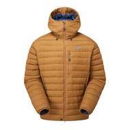 Produktfoto gelbbraune Daunenjacke mit Kapuze