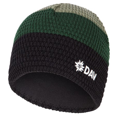 Wollmütze mit schwarz-grünen Streifen mit DAV-Logo