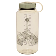 1 L Trinkflasche aus beige-transparentem Kunststoff mit olivgrünem Schraubdeckel