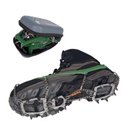 Ice Master Pro Grödel auf Schuh aufgezogen und mit Softbox zur Aufbewahrung 